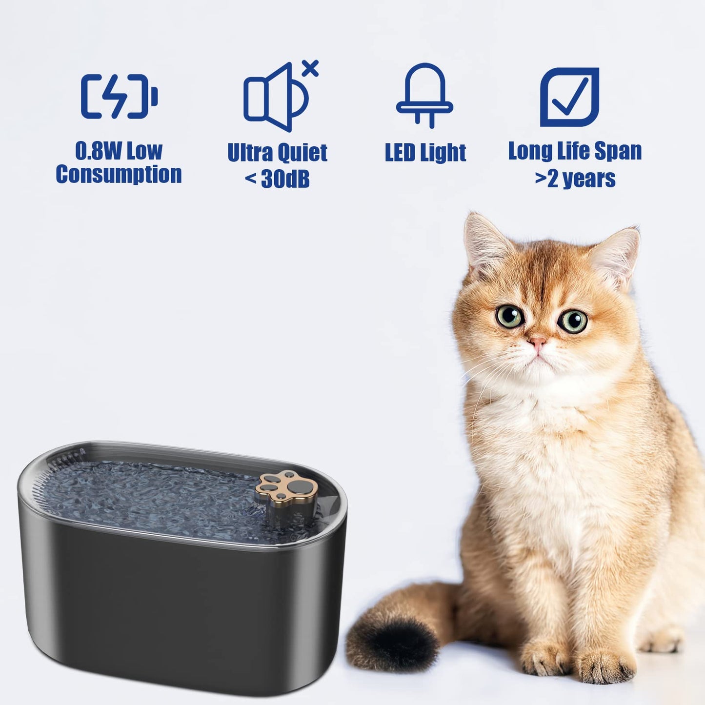 Dispenser Automatico di Acqua per Cani e Gatti - Ultrasilenzioso con LED