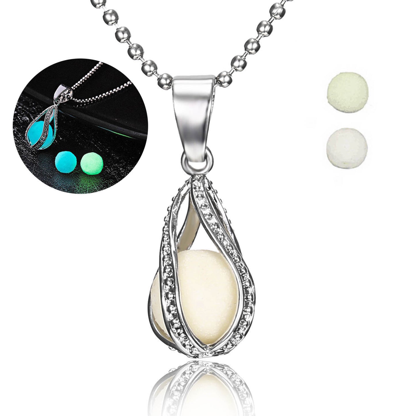 Collana con charm e pietra lunare fluorescente