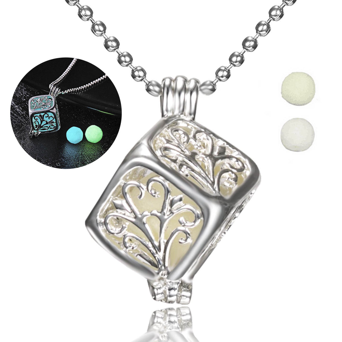 Collana con charm e pietra lunare fluorescente