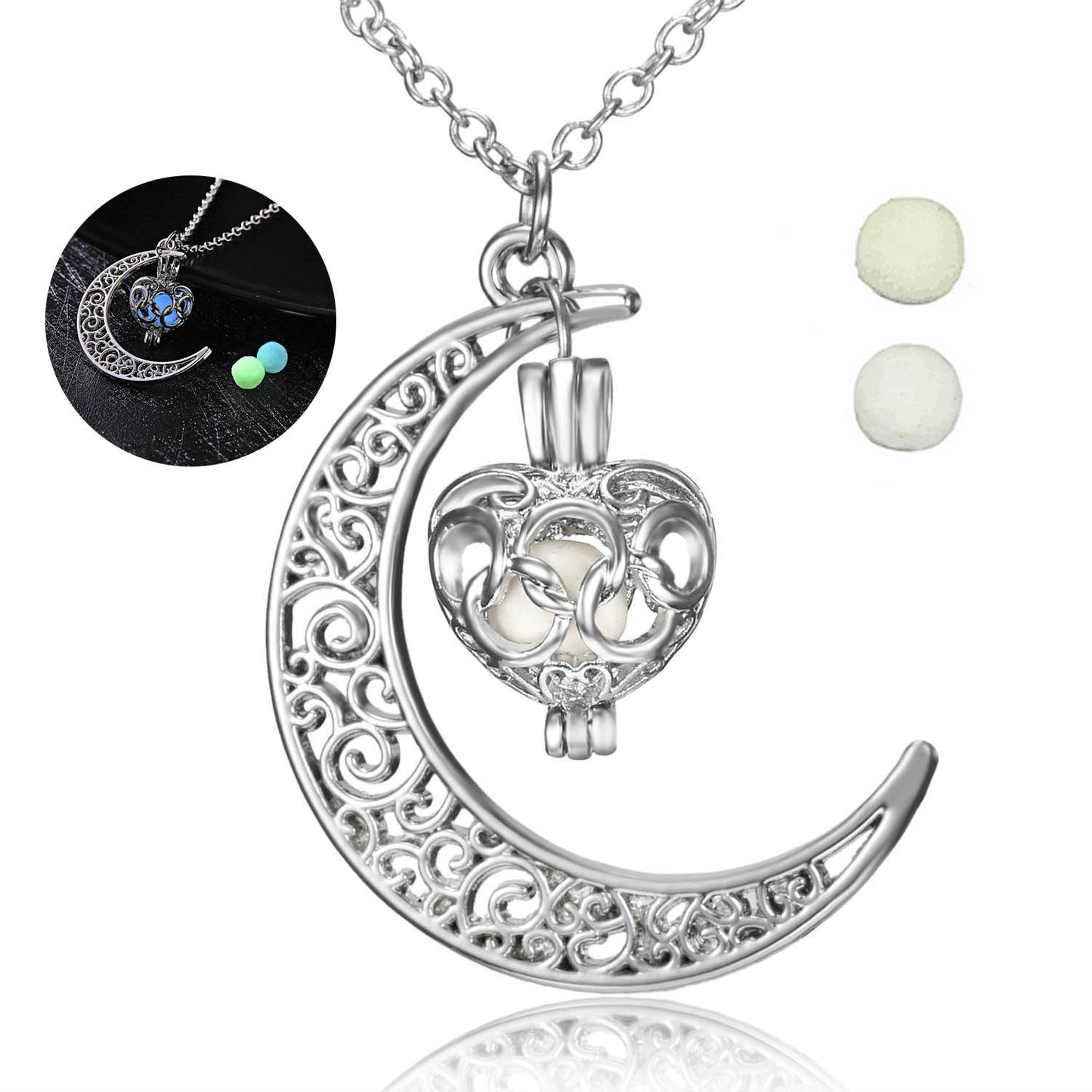 Collana con charm e pietra lunare fluorescente